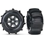 Traxxas  Tires & wheels, assembled, glued (X-Maxx black wheels, paddle tires) (TRA7773)