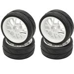 1/10 On-road White Mesh Wheels & V Tread Rubber Tire Set #5017