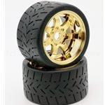 1/8 Gripper 54/100 Belted Mounted Tires 17mm Gold Wheels