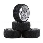 YEAWL0104 Yeah Racing Spec T Pre-Mounted On-Road Touring Tires w/MS Wheels (Silver) (4) w/12mm Hex & 3mm Offst