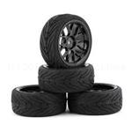 YEAWL0109 Yeah Racing Spec T Pre-Mounted On-Road Touring Tires w/CS Wheels (Black) (4) w/12mm Hex & 3mm Offset