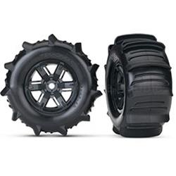 Traxxas  Tires & wheels, assembled, glued (X-Maxx black wheels, paddle tires) (TRA7773)