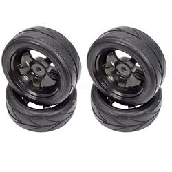 1/10 On-road Black 5 Spoke Wheels and V Tread Rubber Tire (APX5000)