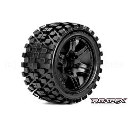 Trigger 1/10 Monster Truck Tires, Mounted on Black Wheels, 1/2 Offset, 12mm Hex (1 pair)