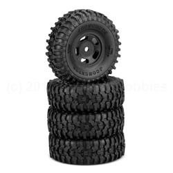 JConcepts SCX24 1.0" Tusk Pre-Mounted Tires w/Glide 5 Wheels (4) (Black) (Gold) w/7mm Hex