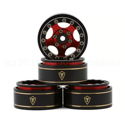 Treal Hobby Classic 5-Star 1.0" Beadlock Wheels (Black/Red) (4) (22.4g)
